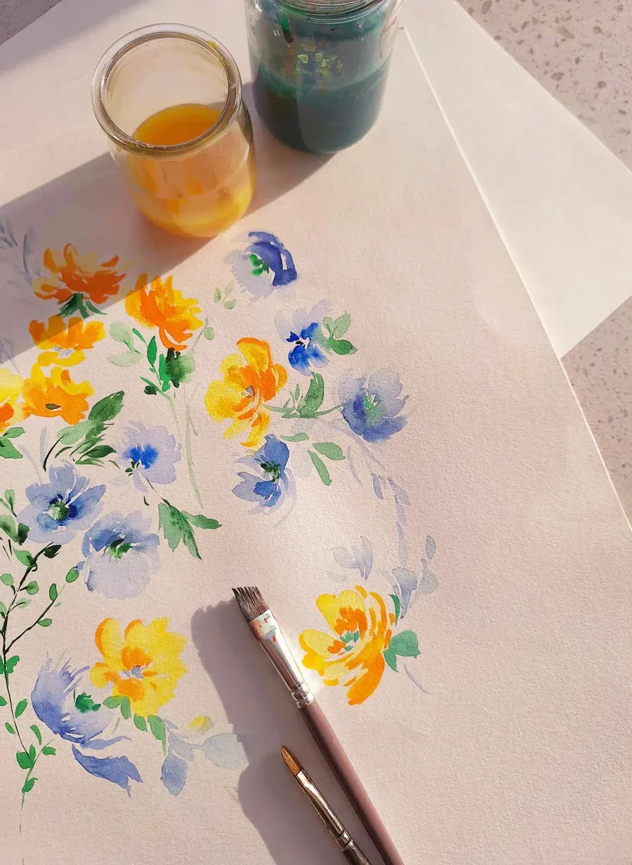 A print design drying in the sunlight